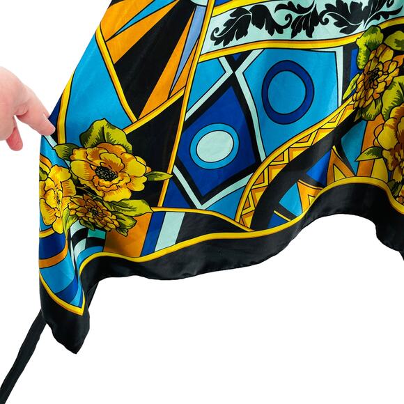 Forever 21 Vintage Black Multicolor Asymmetrical Halter Top Y2K Dress Women Sz S - Picture 11 of 12